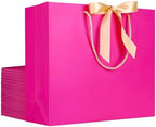 EUSOAR Gift Bag Set, 20pcs 12.5"x4.5"x11" Hot Pink Thank You Paper Gift Bags with Bow Ribbon Handle, Gift Wrap Treat Bags Bulk for Wedding Party Favors Grocery Baby Showers Bridesmaid Birthdays by EUSOAR