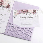 50PCS Purple Laser Cut Wedding Invitations with Envelopes and RSVP Cards - Image 4