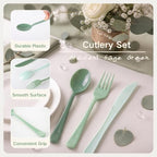 300Pcs Sage Green Plastic Silverware Set, Full Size Disposable for Dinner - Image 3