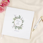 Andaz Press Personalized Wedding Guestbook with Gold Accents, Modern Round Leaf Wreath White Guest Sign in Guest Registry 120 Pages 8.5 X 8.5 Memories Book for DIY, Scrapbook, Photo Album - Image 2