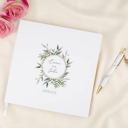 Andaz Press Personalized Wedding Guestbook with Gold Accents, Modern Round Leaf Wreath White Guest Sign in Guest Registry 120 Pages 8.5 X 8.5 Memories Book for DIY, Scrapbook, Photo Album - Image 2
