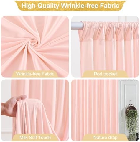 16x10FT Pale Pink Backdrop Curtains for Wedding Parties, Wrinkle Free Polyester Photography Backdrop Drapes for Wedding Baby Shower Birthday Parties Stage Background Stand Decorations 4x10ft,4 Panels - Image 2