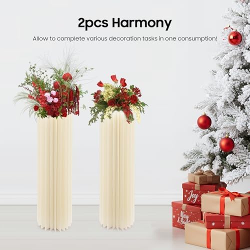 2PCS Cylinder Pedestal Stands for Party Table Cake Pedestal Stand for Parties Columns and Pillars Display for Parties Wedding Birthday Baby Shower Christmas Decorations Foldable Cardboard - Image 2