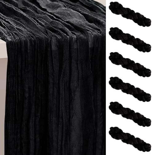 6 Pack Black 35x120 Inch Cheesecloth Table Runner by SuBleer