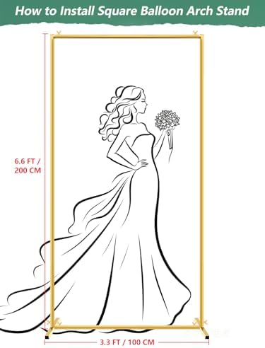 Gold Wedding Arch Backdrop Stand, 6.6 * 3.3FT Square Backdrop Stand Balloon Flower Metal Frame for Ceremony, Anniversary, Party, Birthday,Baby Shower Photo Booth Decoration - Image 2