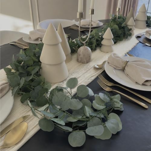 Leinuosen 8 Set 10 Ft Ivory Cheesecloth Table Runner Wedding Decor with 6 Ft Eucalyptus Garland, Boho Gauze Table Centerpiece Runner for Wedding Baby Shower Birthday Party Decoration - Image 3