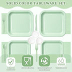 Vyntra 350 Pcs Sage Green Square Paper Plates and Napkins Set, Serves 50 - Image 2
