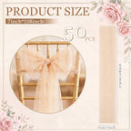 VitalCozy 50 Pack Light Brown Pearls Chair Sashes with Bows Wedding Decor - Image 2