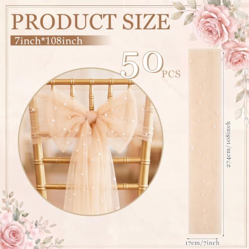 VitalCozy 50 Pack Light Brown Pearls Chair Sashes with Bows Wedding Decor - Image 2