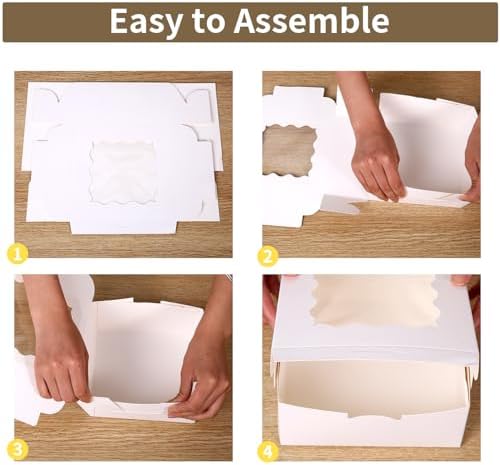 100 pcs 6x6x3 Inches Small Cake Box with Window, 6 inch Cookie Boxes Bakery Pastry, Mini Pie container for Pastry,Dessert,Strawberries,Chocolates, Cupcakes with paper stickers (White) - Image 5