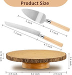 12" Rotating Wood Cake Stand with Cake Cutting Set (Knife and Server) - Rustic Wooden Cake Turntable for Decorating, Party, Wedding, Baby Showers, Reception, Event - Ideal Baking Gift & Decor - Image 6