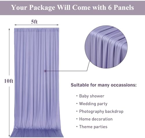 30ft x 10ft Wrinkle Free Lavender Backdrop Curtains for Parties, Light Purple Photo Backdrop Drapes 6 Panels for Wedding Girls Birthday Photography Party Background Baby Shower - Image 6