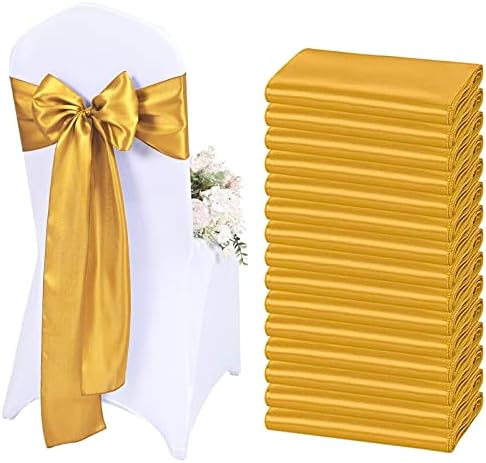 60 Pcs Gold Chair Sashes Satin Chair Bows Sashes for Party, Hotel, Wedding, Reception, Restaurant Event Decoration (7 x 108 inch) by Lykoow