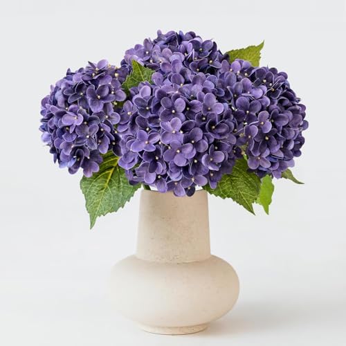 ZYTUYO 20 inches 4 Pcs Violet Purple Real Touch Hydrangea Artificial Flowers Boho Lifelike Real Looking Latex Hydrangeas Flower with Long Stem for Home Decor Spring Table Centrepiece by ZYTUYO