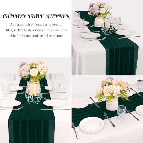 6 Pack 10Ft Emerald Green Chiffon Table Runner 29x120 Inches Sheer Fabric Table Runner Romantic Wedding Runner for Thanksgiving Christmas Bridal Shower Decorations （Emerald Green） - Image 3