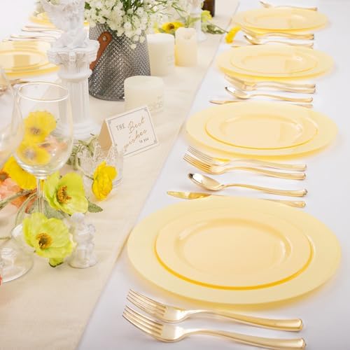 FLOWERCAT 60PCS Yellow Plates - Heavy Duty Yellow Plastic Plates Disposable 10.25inch & 7.5inch for Birthday Party/Wedding/Spring - Serve for 30 guests - Image 6