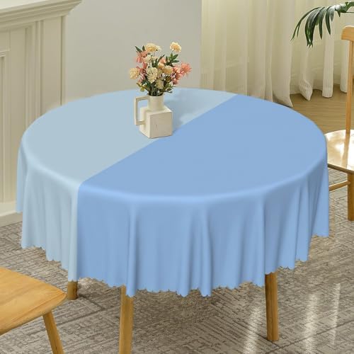 Light Blue Round Tablecloth 70 Inch Gradient Dusty Blue Circular Table Cover Waterproof and Spill Proof Fabric Table Cloth for Kitchen Dining Room Outdoor Birthday Wedding Themed Party Decor - Image 5
