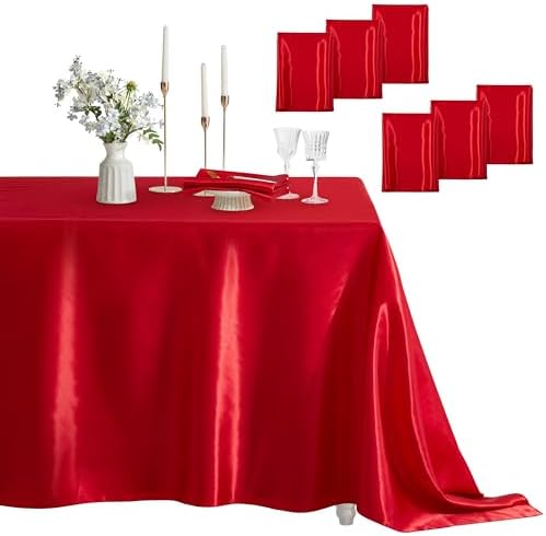 6 Pack Satin Table Cover Rectangle, Red, 60 x 120 Inches by Counfeisly