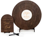 Custom Wood Round Record Wedding Guest Book Alternative, Rustic Vinyl Record Design for Wedding Reception, Graduation Guest Book, Vintage Event Decor (Dark Wood) by WEDDINGbyEli