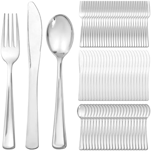 Supernal 360Pcs Silver Plastic Silverware Set Heavy Duty Disposable Cutlery by supernal