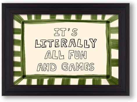 Black Framed 16x24 inch It's Literally All Fun And Games Funny Quotes Wall Art Preppy Minimalist Poster Canvas Prints For Kids Living Room Nursery Bedroom Wall Decor by Medpol