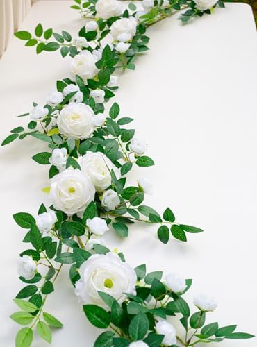 2 PCS 12FT Bendable Flower Garland, Fake Rose Vine for Home Decor,White - Image 6