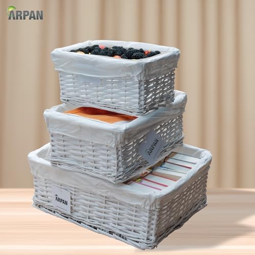 Arpan Small White Wicker Gift Hamper Storage Basket with White Cloth Lining - Image 5