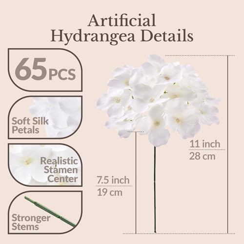 65PCS Hydrangea Artificial Flowers with Stronger Bendable Stems, Premium Silk Faux Hydrangea Flowers Bulk for DIY Wedding, Arches, Baby Showers & Event Decor(Mixed Color, 35 Ivory, 30 Blue) - Image 4