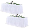 White Table Cloths 8 Foot Rectangle Stretch Ruffle Tulle Tablecloth Spandex Fitted Table Cover for 8 Foot Tables White Tulle Table Skirts Rectangle Tables 8ft Elastic Party Wedding Table Cloths 2Pack by LittleFunny
