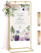 DICOSMETIC 1Set Wedding Welcome Sign Stand Adjustable Wedding Sign Holder Golden Easel Stand with 2Pcs Hanging Straps Weddings Seating Chart Stands for Party Baby Shower Ceremony Decoration by DICOSMETIC
