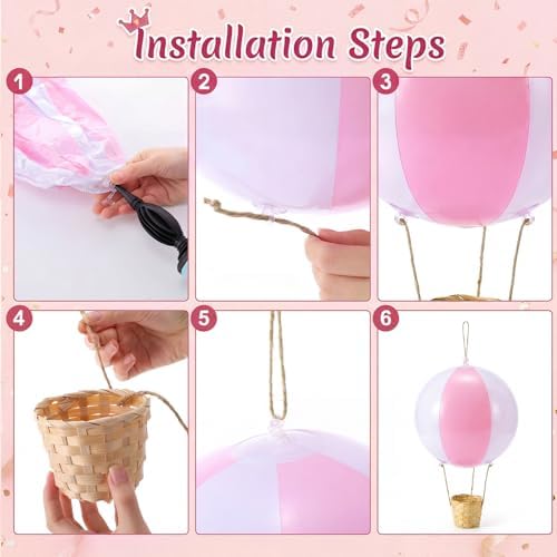 12 Sets 12" Hanging Hot Air Balloon Decortion, Pink - Image 3