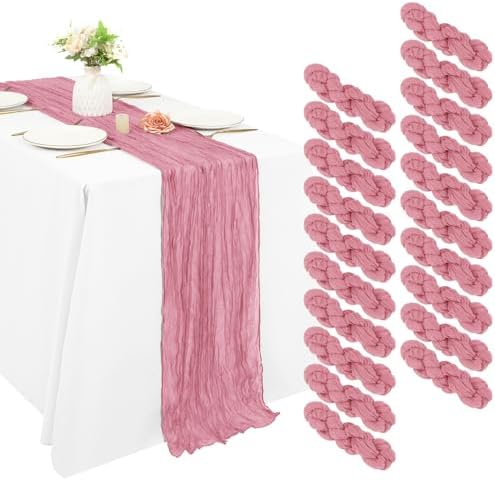 20 Pack Cheesecloth Table Runner 17 x 108 Inch, Dusty Rose by REWOMC