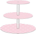 Pink Gingham Acrylic Cupcake Stand 3 Tier, Clear Cake Display Tower with Non-Slip Pads, Cupcake Holder for Party, Birthday, Wedding, Dessert Table by Unknown