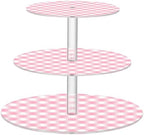 Pink Gingham Acrylic Cupcake Stand 3 Tier, Clear Cake Display Tower with Non-Slip Pads, Cupcake Holder for Party, Birthday, Wedding, Dessert Table by Unknown