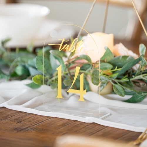 Clear Arch Acrylic Table Numbers for Wedding Reception - 5" x 7" Gold Font Centerpiece Set with Holder Stands & Head Table Sign - Anniversary, Event, Party, Wedding Set 1-20 - Image 6