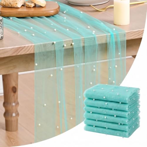 Artoid Mode 6-Pack Pearl Turquoise Gauze Table Runner 10FT Home Decor by ArtoidMode