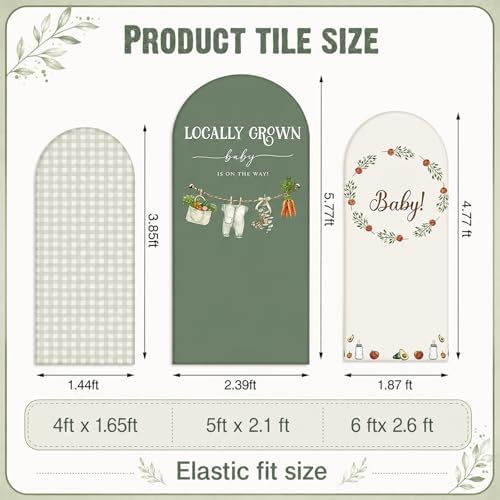 Chunful 3 Pcs Locally Grown Baby Shower Arch Backdrop Cover Baby is On The Way Photo Background Decor 2-Sided Round Top Backdrop Arch Cover for Wedding Birthday Party 6 ft/5 ft/4 ft (Sage Green) - Image 2