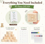 85 PCS Baby Shower Blocks Game Kit Templates to Paint, DIY Baby Shower Games & Gender Reveal Activity Set, 52 Wooden Blocks to Decorate, Includes 24 Acrylic Markers, Game Sign & 8 Templates to Paint - Image 6