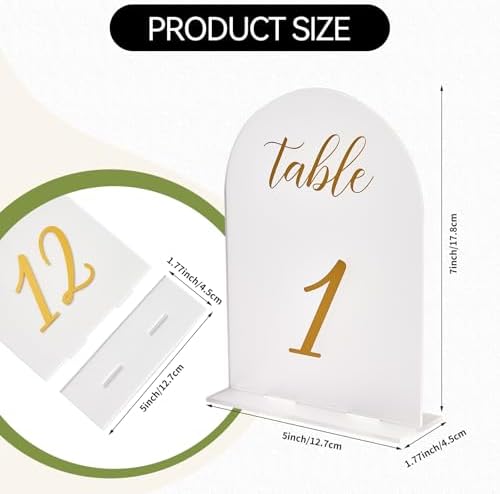 SHINVALE Arch Acrylic Wedding Table Numbers with Gold Foil Font – Frosted Finish, Elegant Modern Design with Stands, Easy Assembly Table Signs for Weddings, Parties & Events (15, 5" x 7") - Image 3