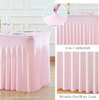 Baby Pink Table Cloth for 8 Foot Rectangle Tables Fitted Stretch Spandex Table Cover with Skirt 8ft Baby Shower Birthday Party Banquet Ruffle Tablecloth Wedding Table Cloths Desk Skirt, 6 Pack - Image 4