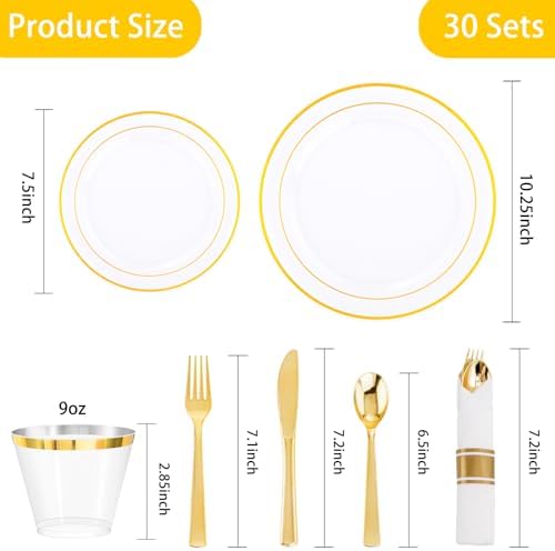 DaYammi 210PCS Clear Gold Plastic Dinnerware Set for 30 Guests - Image 4
