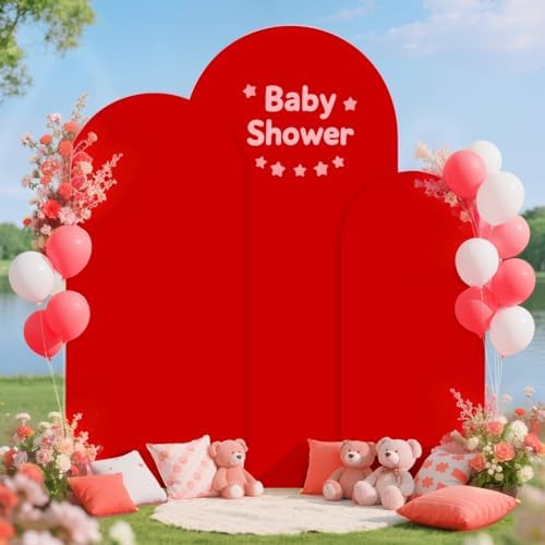 Red Arch Cover Set of 3 Wedding Arch Stand Cover 7.2ft 6.6ft 6ft Spandex Balloon Arch Covers Stretchy Backdrop Chiara Arch Backdrop Cover for Happy Birthday Party Bridal Shower Arch Decor - Image 4