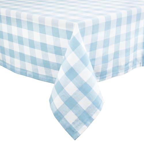 DII Buffalo Check Collection, Classic Farmhouse Tablecloth, 60 x 84, Light Blue & White - Image 2