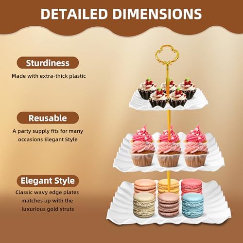 10 Pack Dessert Table Display Set - 4 x Three-Tier Square Cupcake Stands and 6 x Serving Trays, Elegant Tableware for Cakes, Cupcakes, Pastries, and Snacks, Perfect for Parties (Pink) - Image 4