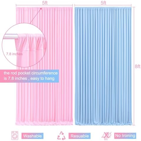 Pink Blue Backdrop Curtains for Gender Reveal Boy or Girl Parties Wrinkle Free Photo Curtains Backdrop Drapes Fabric Decoration for Birthday Party Baby Shower 5ft x 8ft,2 Panels - Image 5