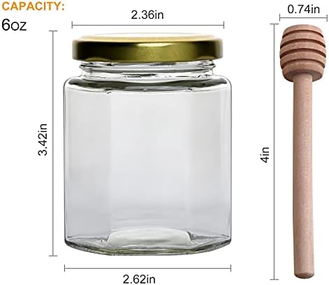 25 Pcs 6 oz Hexagon Glass Honey Jars with Gold Lids - Image 2
