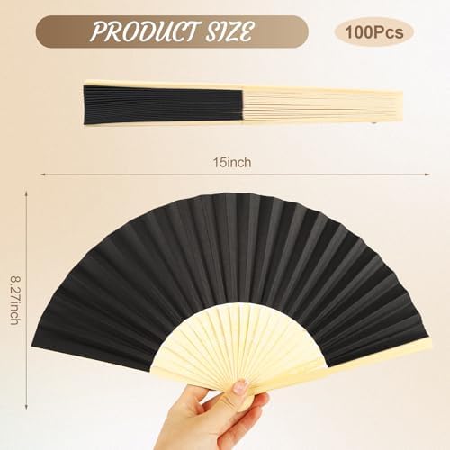 WAYASDCU 100pcs Paper Fans Handheld Folding Fans Bulk Fans for Line Dancing Bulk Black Wedding Fans Folding Fans Handheld for Guest Dancing Party DIY Craft Photo Props Wall Decoration - Image 5