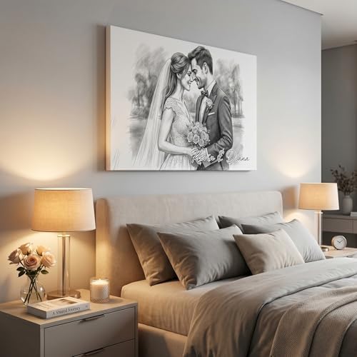 callie Custom Wedding Sketch Portrait Canvas from Photo, Personalized Canvas Picture Poster Wall Art Decor, Customized Gifts for Newlywed Couple, Bride, Groom - Image 4