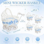 4 Pack Rattan Baby Carriage Baby Shower Table Centerpiece,Blue - Image 2