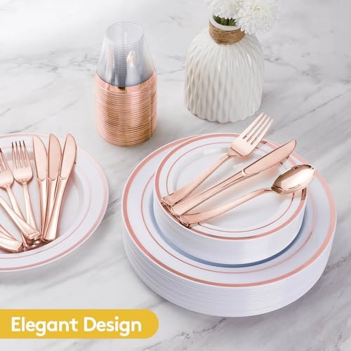 Goodluck 600 Pieces Rose Gold Disposable Plates for 100 Guests - Image 4